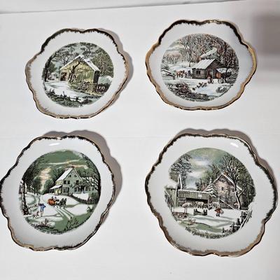 Set of 4 Currier and Ives collectible plates - Home in the Wilderness - Old homestead in the winter - The farmer's home in winter
