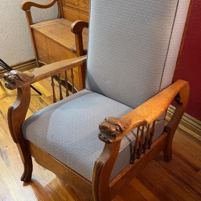Antique Oak Griffen Head Morris Chair