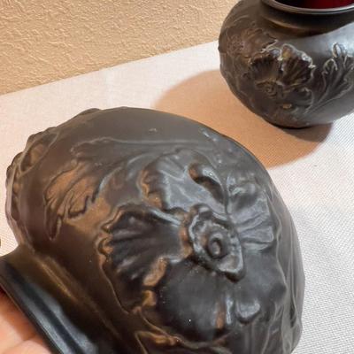 2 Black Glass Antique Vases Matching