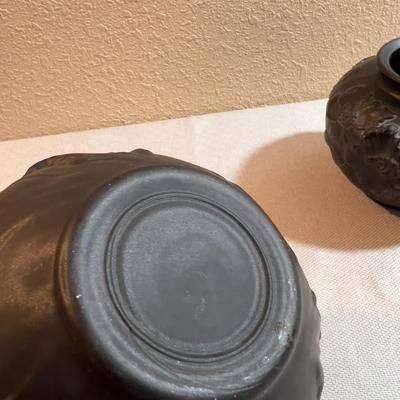 2 Black Glass Antique Vases Matching