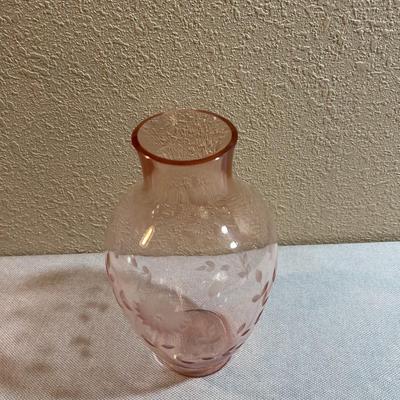 Etched Glass, PINK Vase