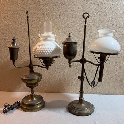 2 Brass Electric Hurricane Lamps