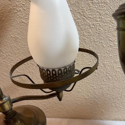 2 Brass Electric Hurricane Lamps