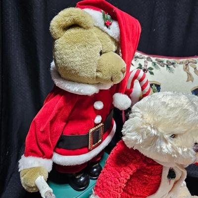 Christmas Teddy Bear collection with Quilted tree skirt Christmas Musical Lighted Animated Santa & Mrs. Claus Teddy Bears- 13”