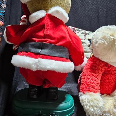 Christmas Teddy Bear collection with Quilted tree skirt Christmas Musical Lighted Animated Santa & Mrs. Claus Teddy Bears- 13”