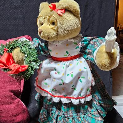 Christmas Teddy Bear collection with Quilted tree skirt Christmas Musical Lighted Animated Santa & Mrs. Claus Teddy Bears- 13”