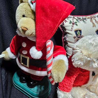 Christmas Teddy Bear collection with Quilted tree skirt Christmas Musical Lighted Animated Santa & Mrs. Claus Teddy Bears- 13”