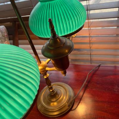 Antique Brass Desk Lamp with Green Shades