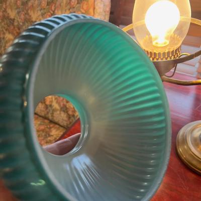 Antique Brass Desk Lamp with Green Shades