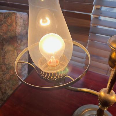 Antique Brass Desk Lamp with Green Shades