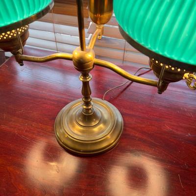 Antique Brass Desk Lamp with Green Shades