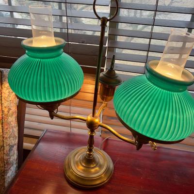 Antique Brass Desk Lamp with Green Shades