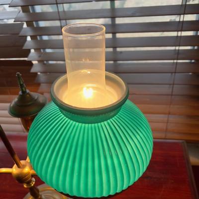 Antique Brass Desk Lamp with Green Shades