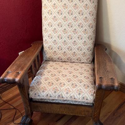 Antique OAK Claw Footed MORRIS CHAIR