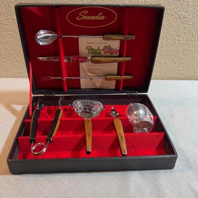 Scandia BAR WARE SET With ROSE WOOD HANDLES IN BOX