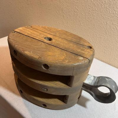 HUGE Pulley WOOD and Metal ANTIQUE