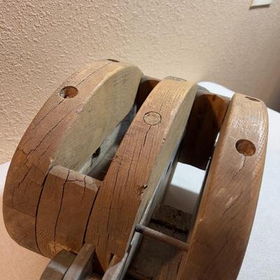 HUGE Pulley WOOD and Metal ANTIQUE