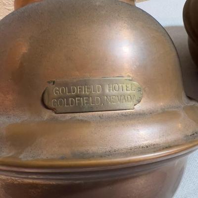 2 Matching BRASS Spittoons marked "GOLDFIELD HOTEL, GOLDFIELD NEVADA