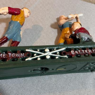 Cast Iron Antique Reproduction, "Hometown Batter" WOW! Bank!