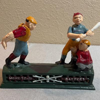 Cast Iron Antique Reproduction, "Hometown Batter" WOW! Bank!
