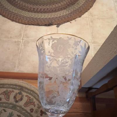 Very Large Set of Etched, Gold Rimmed, Crystal Stem Ware