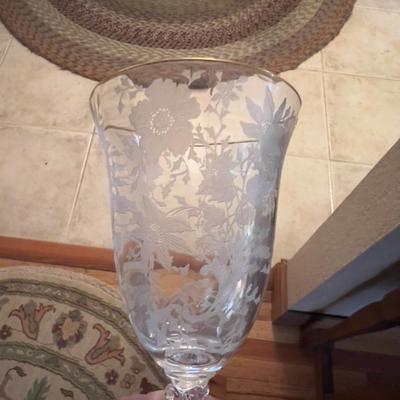 Very Large Set of Etched, Gold Rimmed, Crystal Stem Ware