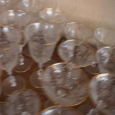 Very Large Set of Etched, Gold Rimmed, Crystal Stem Ware