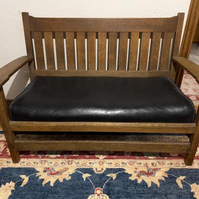 Antique Mission oak Settle LOVE Seat