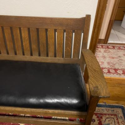 Antique Mission oak Settle LOVE Seat