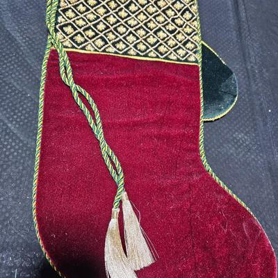 Vintage glitter decorated Christmas bulbs with four elegant stockings