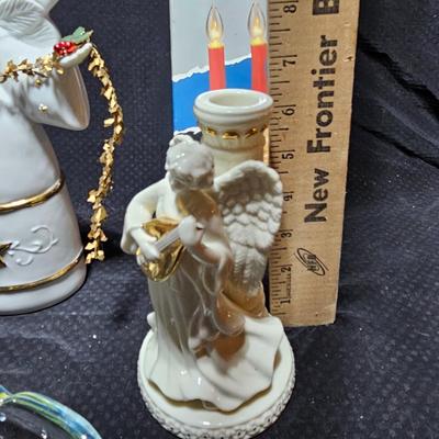 Collectable porcelain Angel with porcelain angel candle holders a large platter and more