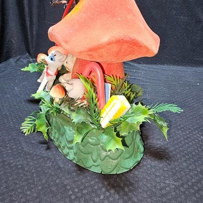 Vintage Christmas plastic Santa on Mushroom house with deer. blow mold MCM tabletop vintage Christmas plastic decoration