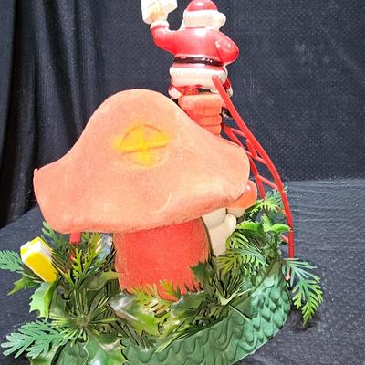 Vintage Christmas plastic Santa on Mushroom house with deer. blow mold MCM tabletop vintage Christmas plastic decoration