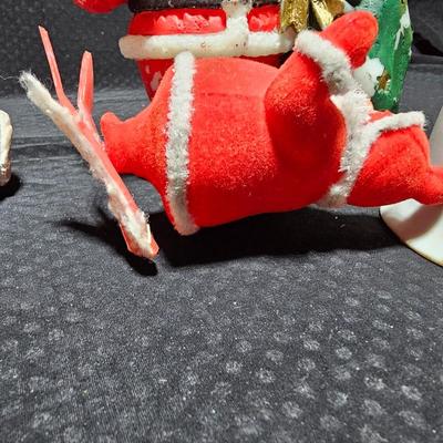 Vintage Christmas Santa's -Adorable Santa Planter - felt - Bell - candle and a Stetson promotional Santa box with small red hat.