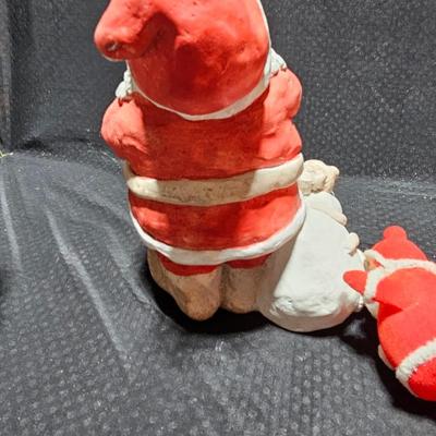 Vintage Christmas Santa's -Adorable Santa Planter - felt - Bell - candle and a Stetson promotional Santa box with small red hat.
