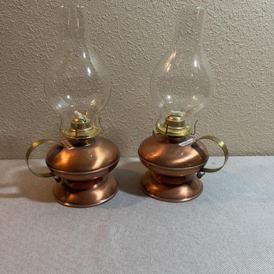 PAIR of Copper Kerosene Lamps NEVER USED!