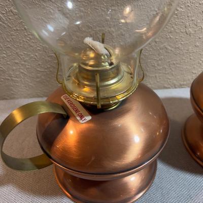 PAIR of Copper Kerosene Lamps NEVER USED!