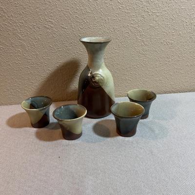 Stoneware Wine Kraft with 4 Cups