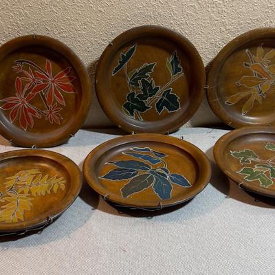 (6) Painted Wood Decorative Plated with Hangers