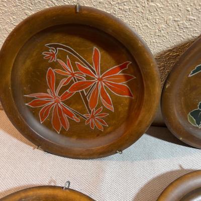 (6) Painted Wood Decorative Plated with Hangers