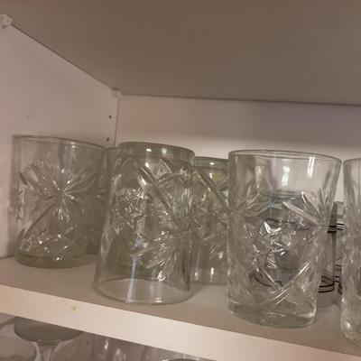 3 shelves of CLEAR GLASS