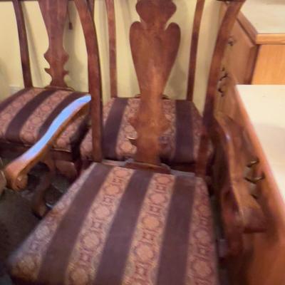 6 Matching Fruitwood Chairs w/ Upholstered Seats