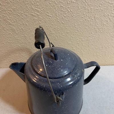 Vintage Blue Enamel Ware Coffee Pot LARGE