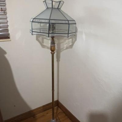 Antique Floor Lamp with Frosted Lead Glass Shade
