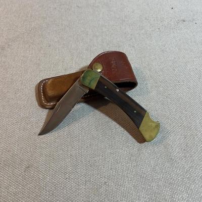 Vintage 1980's 110 BUCK Folding Knife with Sheath