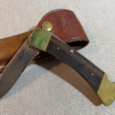 Vintage 1980's 110 BUCK Folding Knife with Sheath