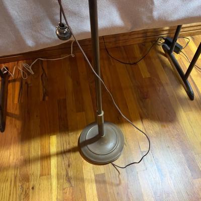 Antique Brass and Glass Floor Lamp with Yellow Glass and Milk Glass