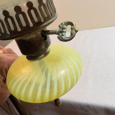 Antique Brass and Glass Floor Lamp with Yellow Glass and Milk Glass