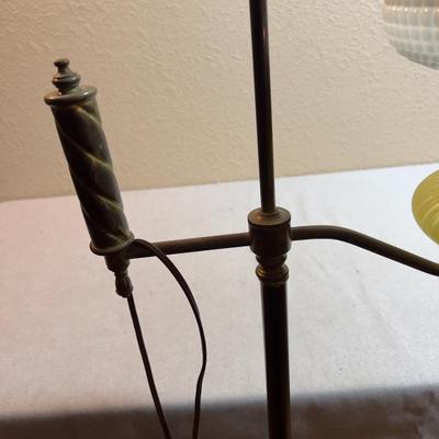 Antique Brass and Glass Floor Lamp with Yellow Glass and Milk Glass