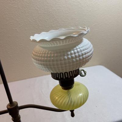 Antique Brass and Glass Floor Lamp with Yellow Glass and Milk Glass